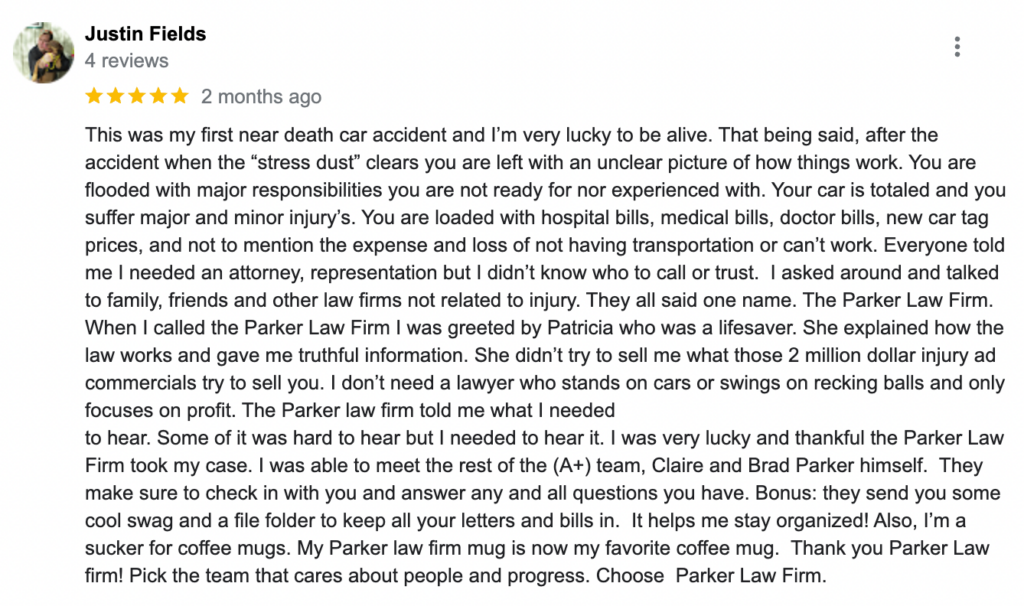 Parker Law Firm Injury Lawyers | About Our Texas Personal Injury Law Firm What Our Fort Worth Clients Are Saying About Us